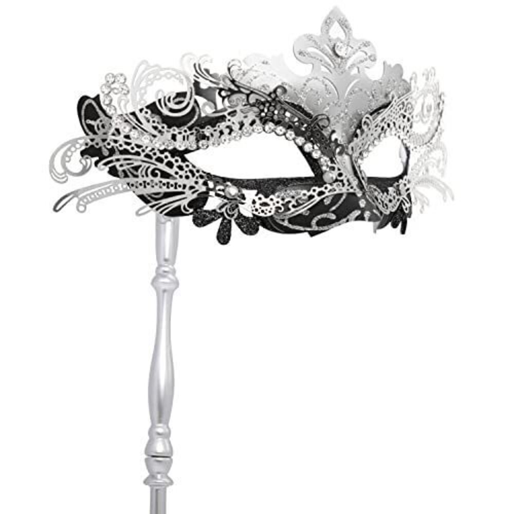 4493 Masquerade Mask with Holding Stick Venetian Halloween Costume Mask